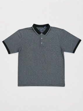 Y2K Puritan Men’s Polo Shirt XL Gray Micro Pattern Black Collar Cotton Casual